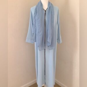Baby blue rhinestone zipper abaya set